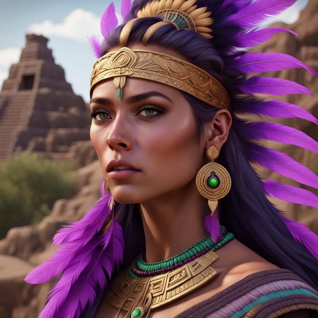 Aztec Woman with Gold Earrings: Hyperrealistic Portrait