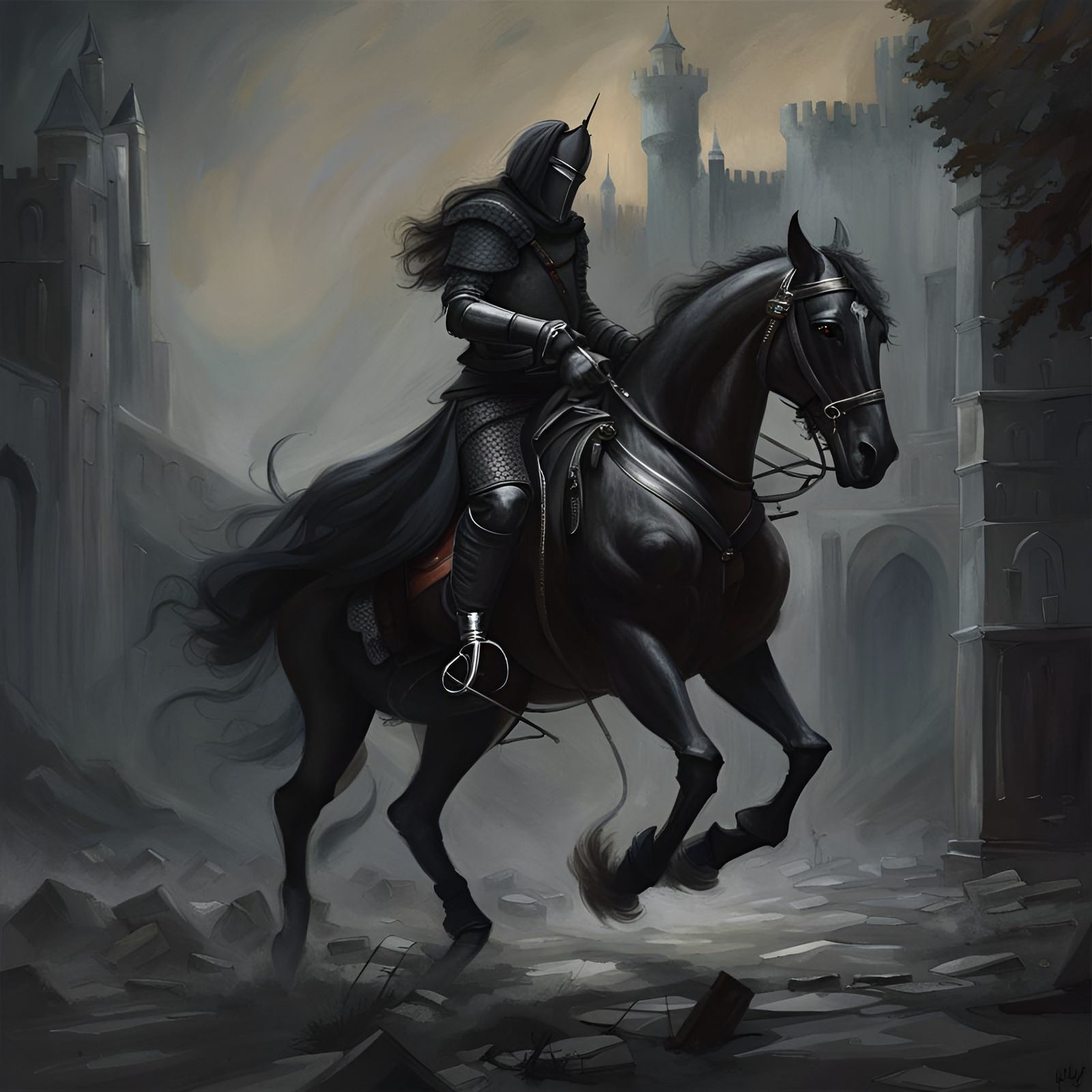 Black Knight Galloping: A Modernist Painting
