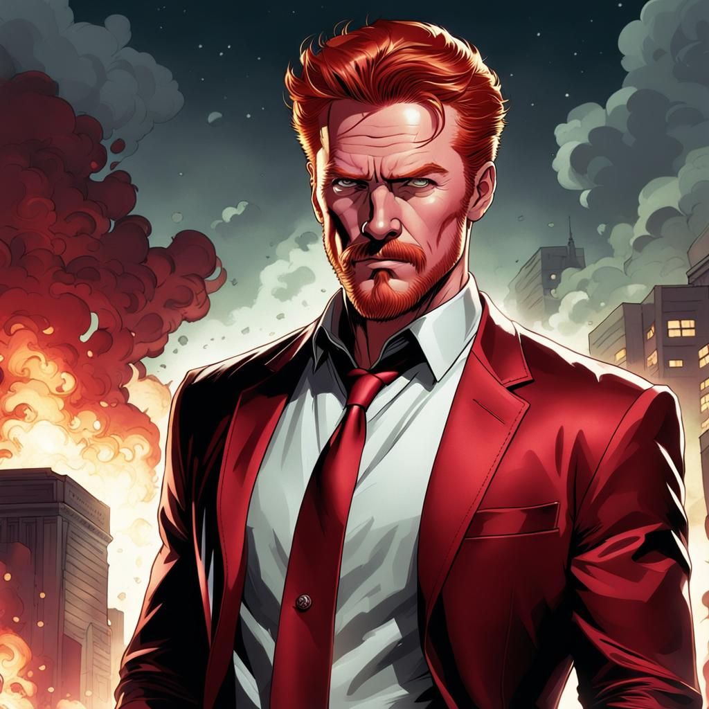 Red-Suited Man with Goatee in Comic Book Style