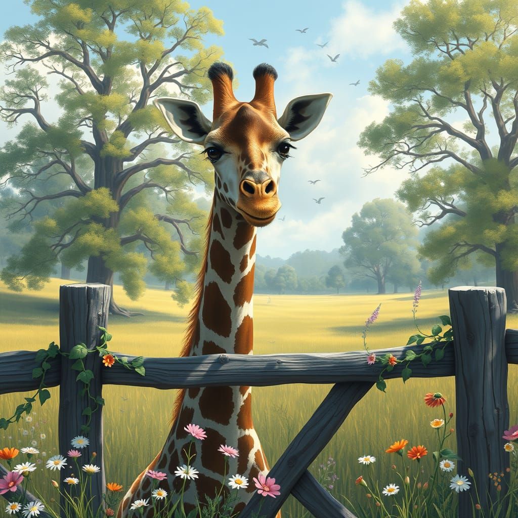 Giraffe in a Whimsical Woodland Scene