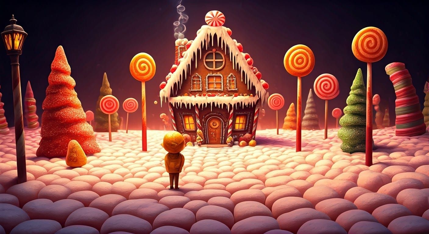 Whimsical Gingerbread Street Scene in Vibrant, Fantastical S...