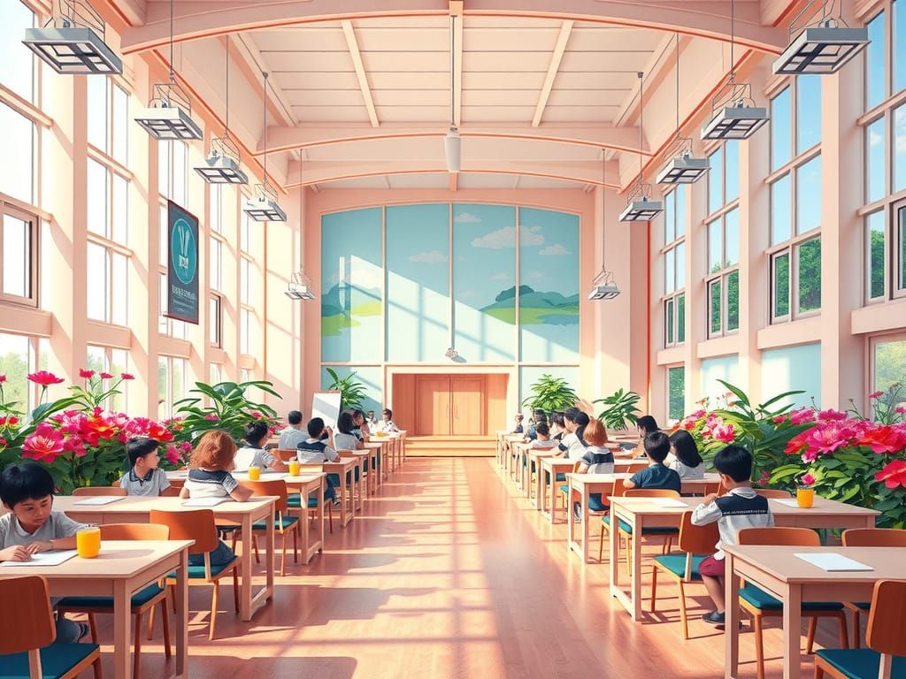 Vibrant School Scene with Modern Architecture
