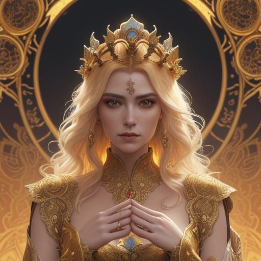 Noblewoman With Golden Sun Filigree Portrait