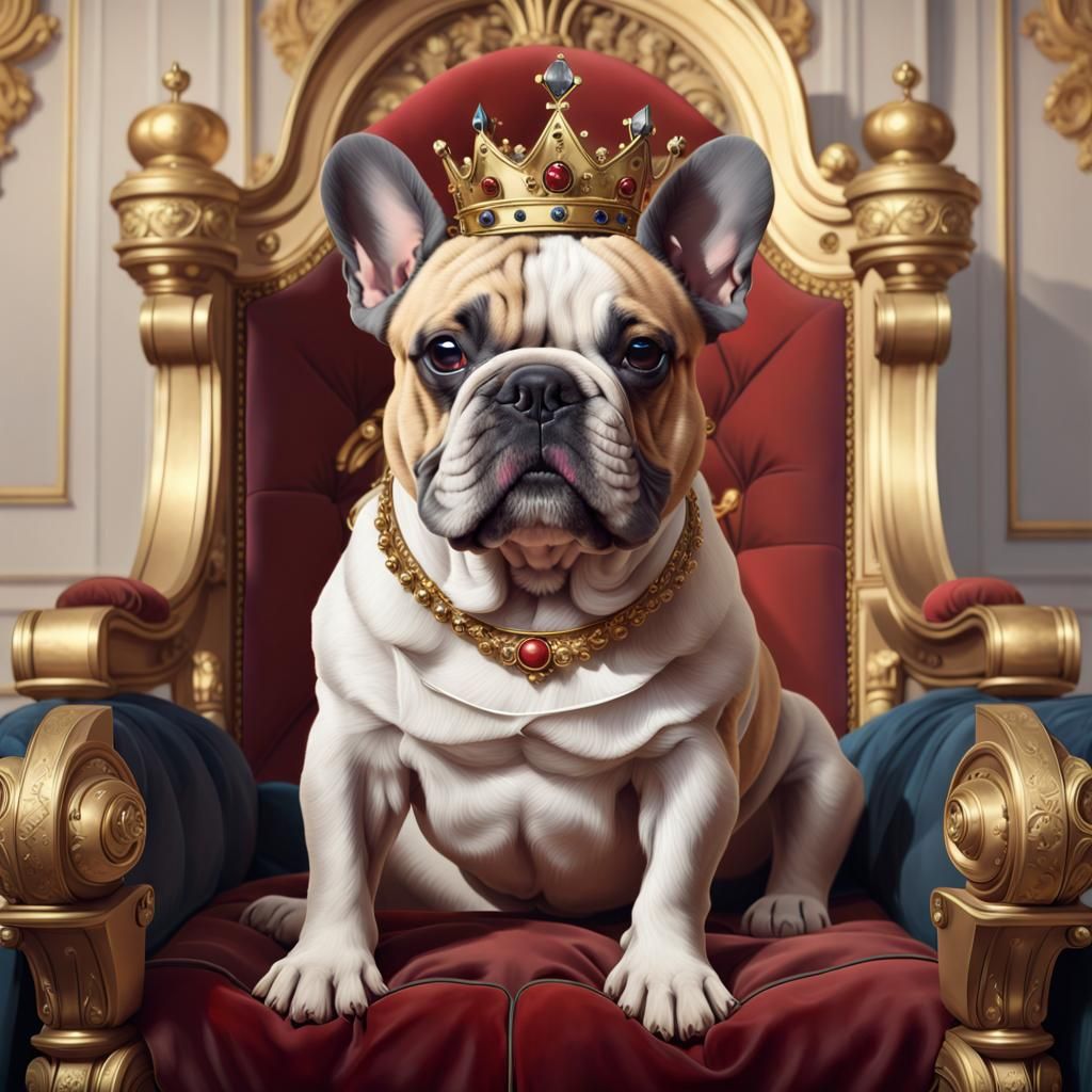 Royal French Bulldog Portrait in Detailed Painting Style
