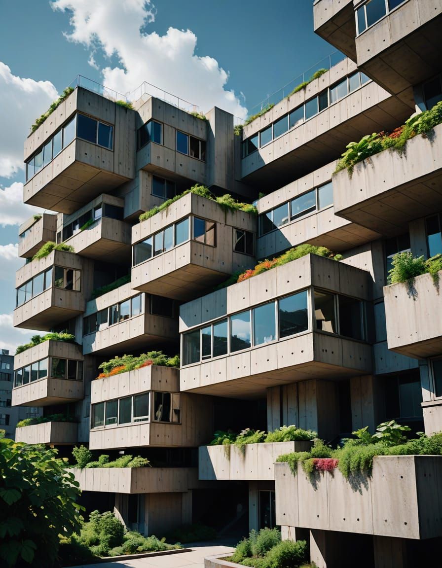 Surreal Futuristic Habitat 67 Architecture in Vibrant Oil Pa...