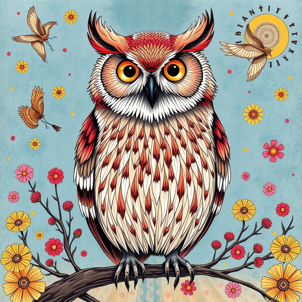 Whimsical Owl Illustration with Vibrant Colors