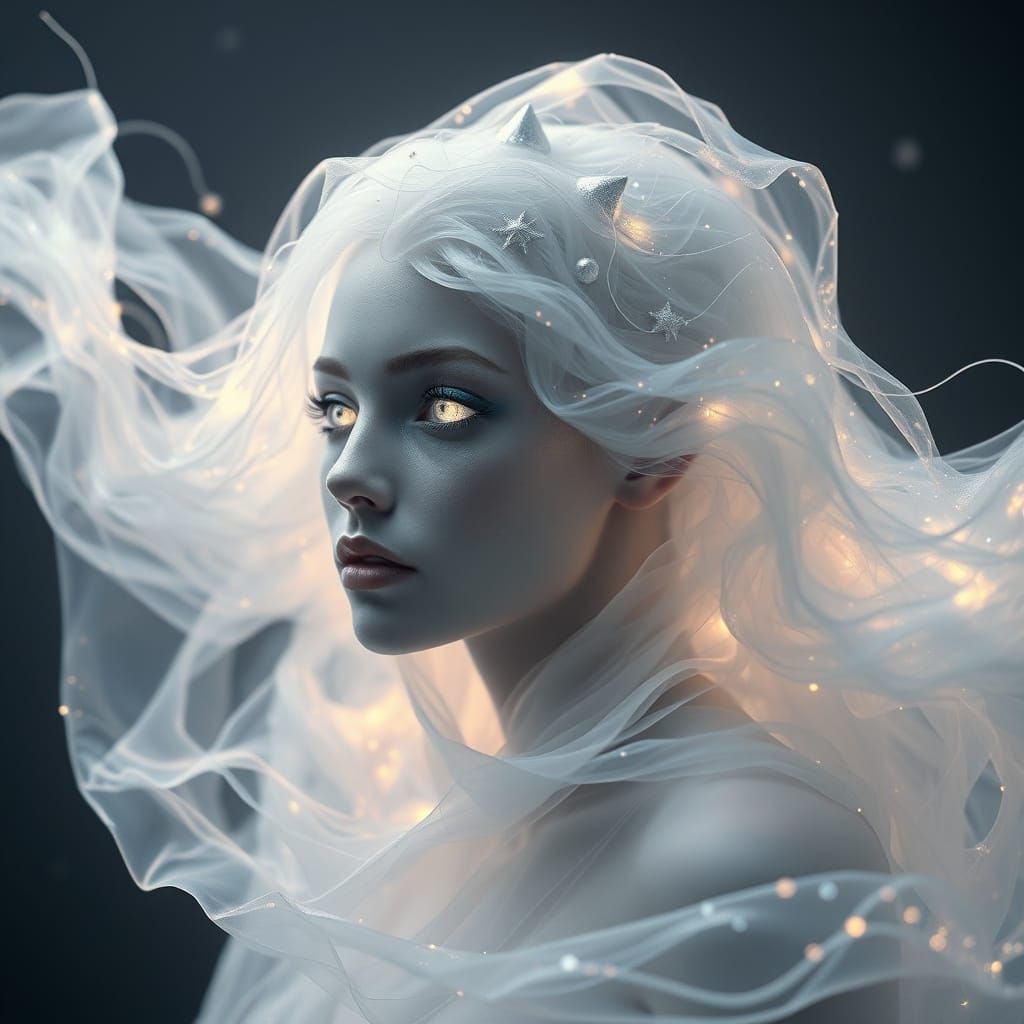 Mystical Neutron Goddess in Iridescent Aura