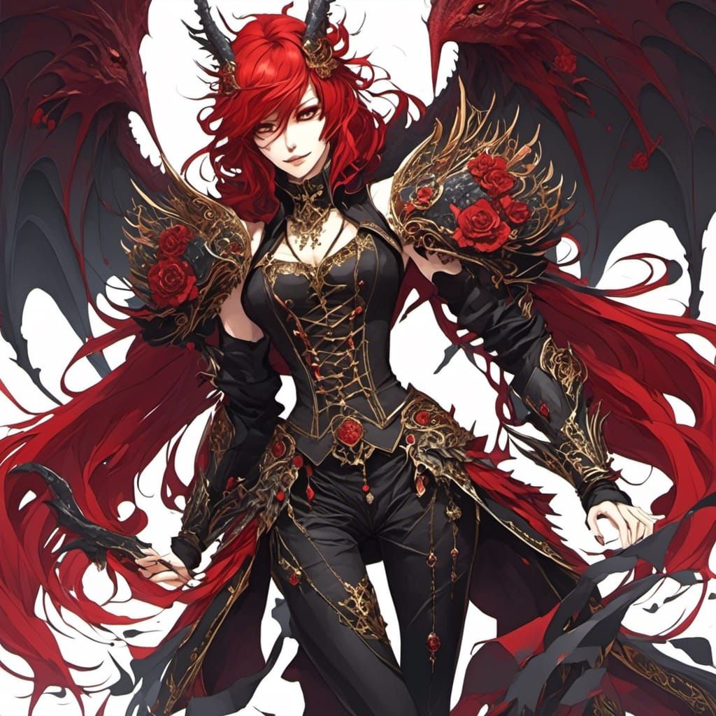 Anime Dragon Queen with Red Hair