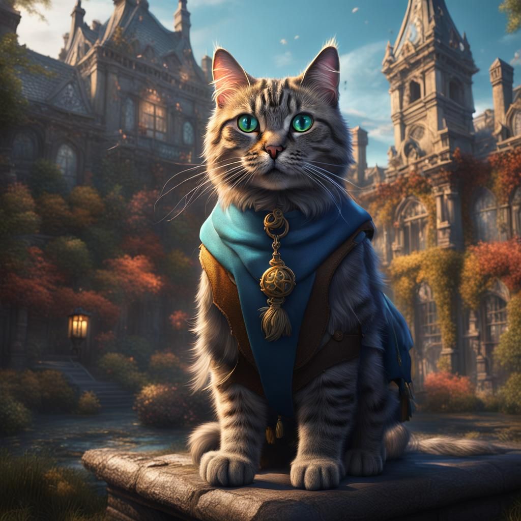 Cat Graduate in Detailed Matte Painting Style