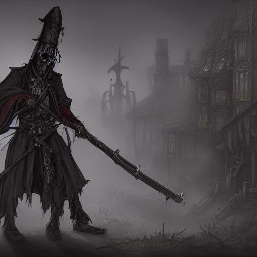 Undead Musketeer in Withered Village: Dark Fantasy Art