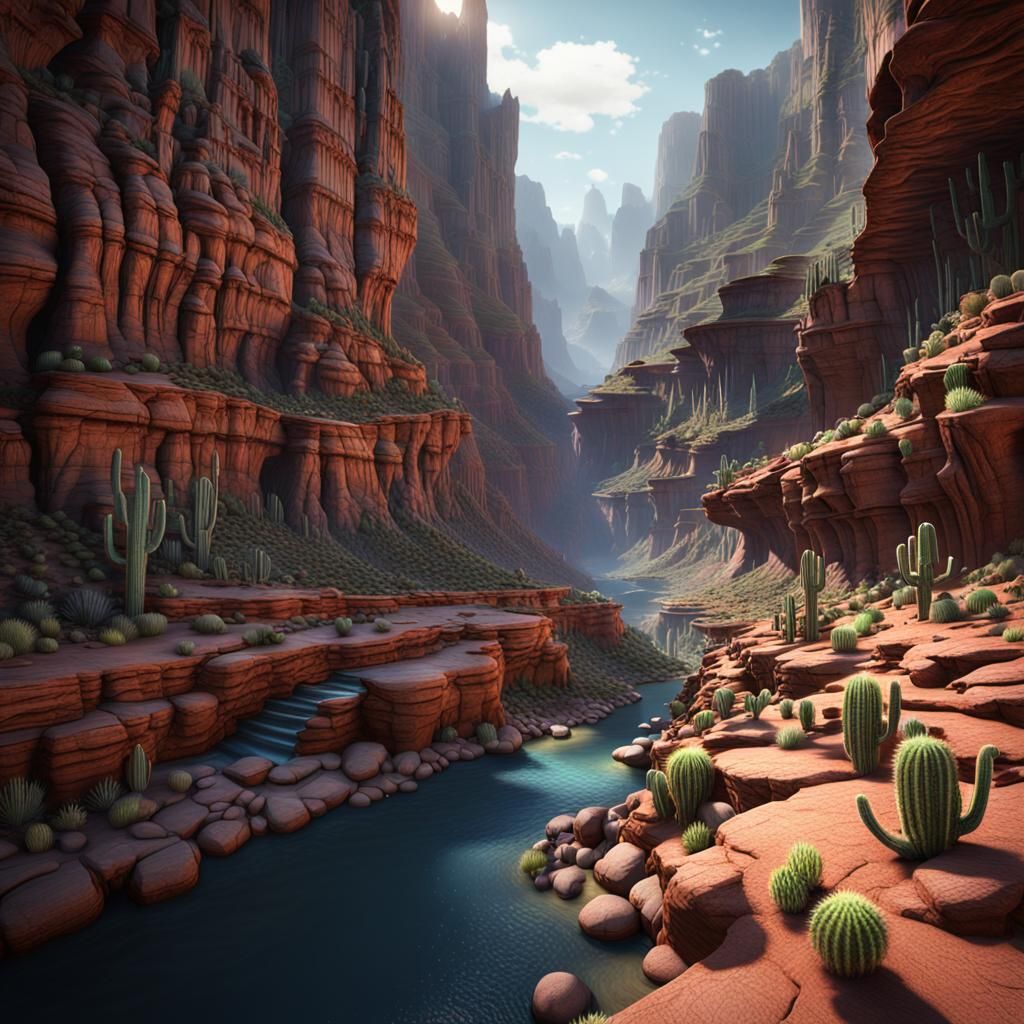 Deep Canyon River in Detailed Matte Painting