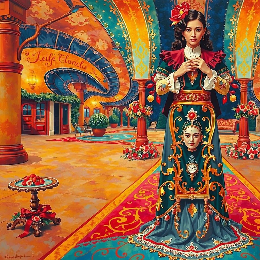 Elegantly Dressed Figure in French Countryside, Photorealism