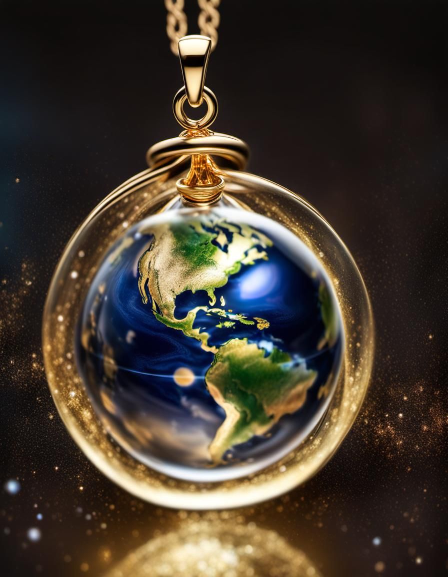 Earth Pendant on Gold Chain: Product Photography