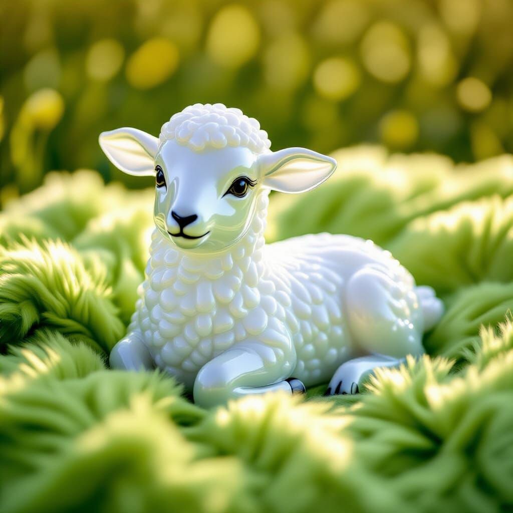Glass Lamb on Lime Green Fur