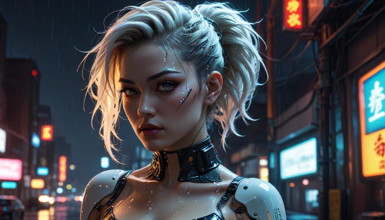 Cyberpunk Gynoid Pinup in Elvgren Style