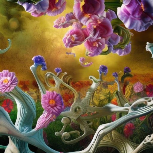 Surreal Bone Garden in Gouache and Oil