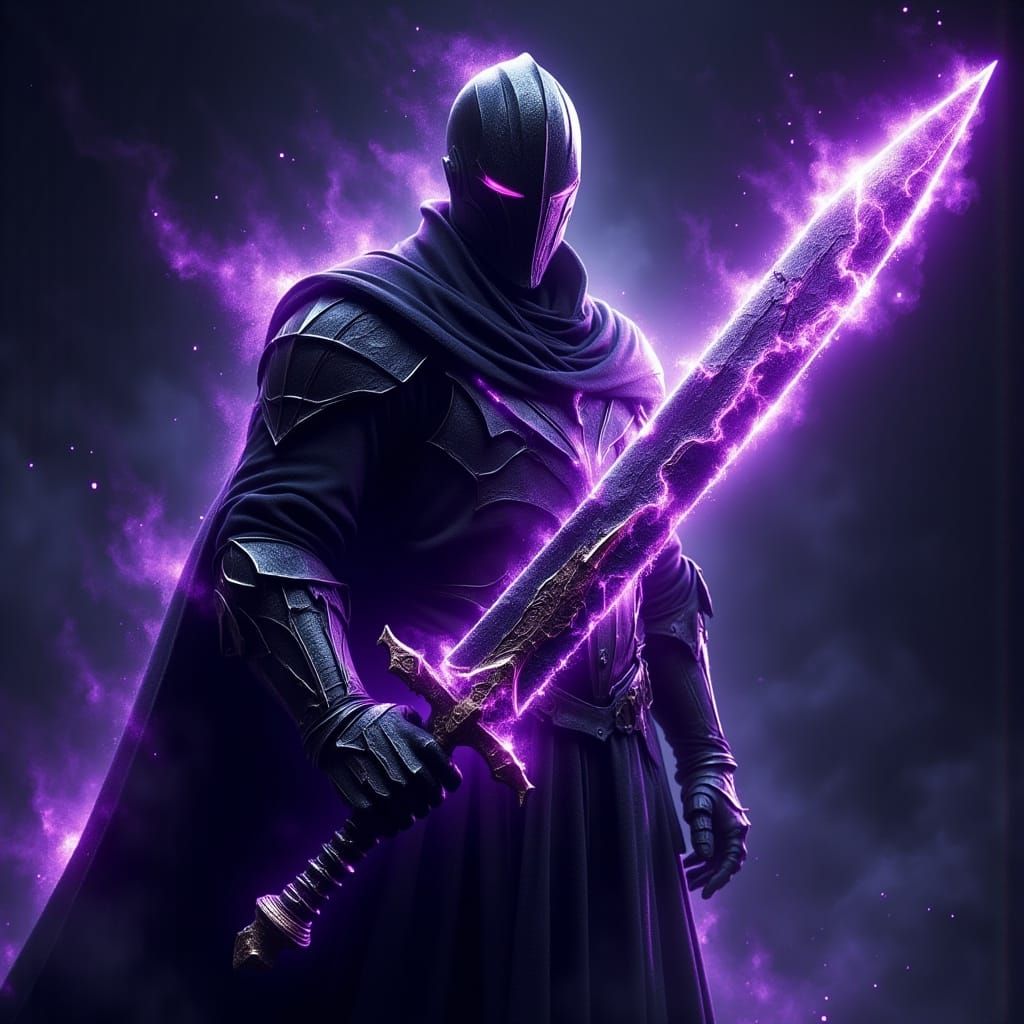 Dark Knight Wields Ethereal Sword in Darkened Realm