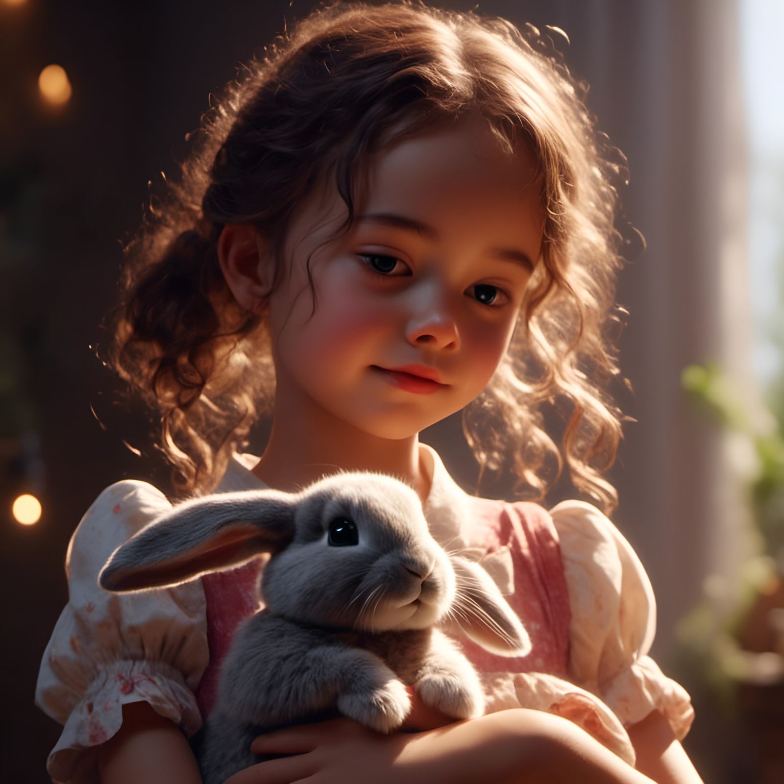 Girl with Bunny Portrait in Realistic Style