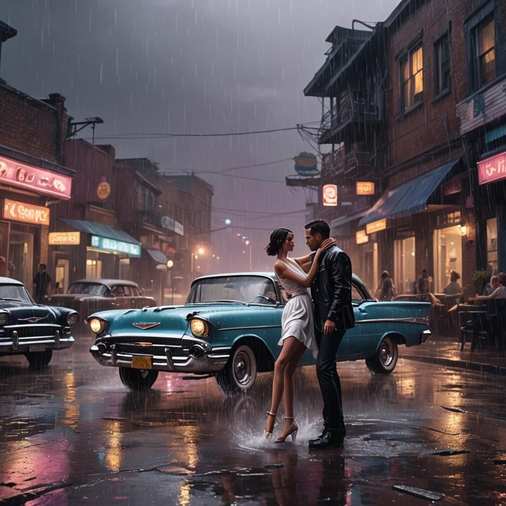 Lover Boy Dancing with Cars in Rainy Night