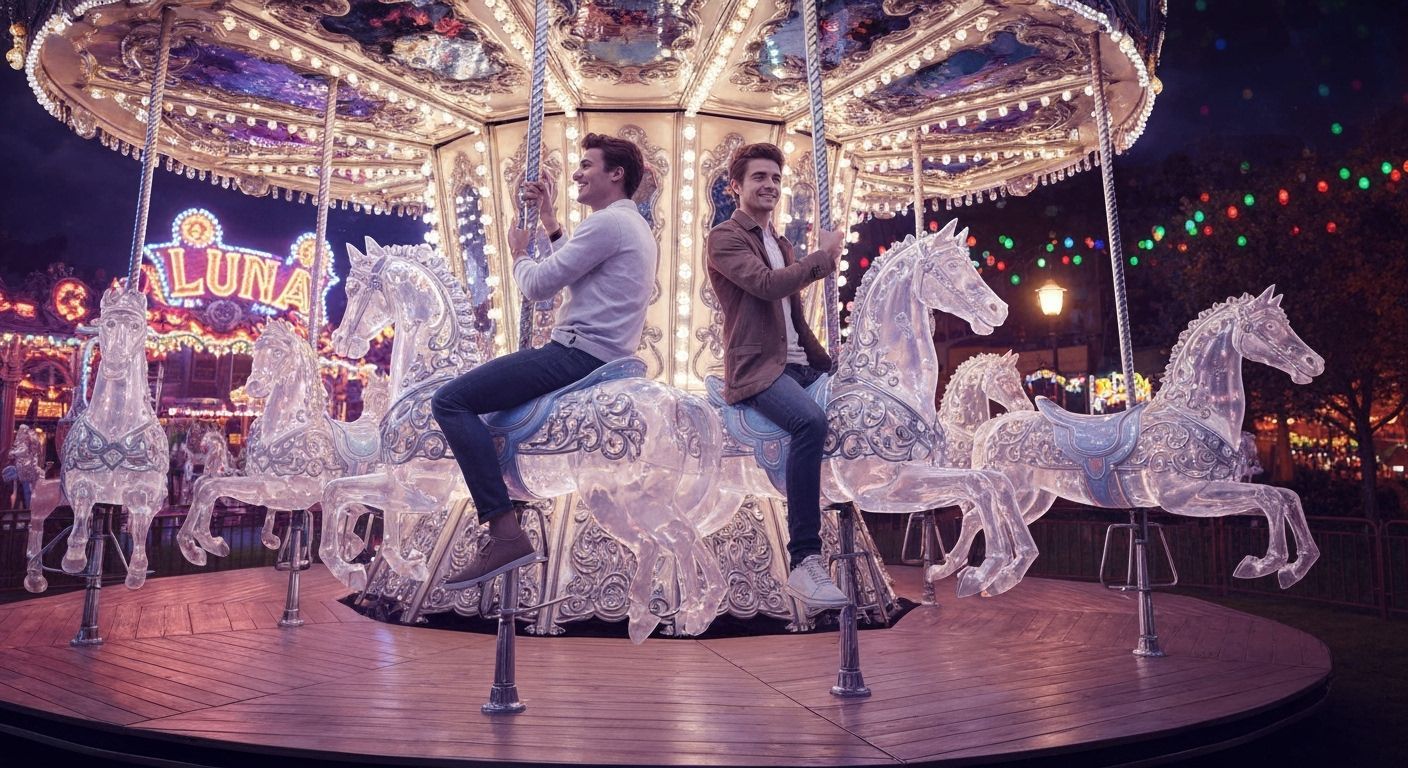 Vibrant Forest Carousel With Couple in Neon Light