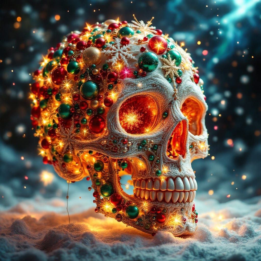 Grand Christmas Skull in Opulent Macrame and Beads
