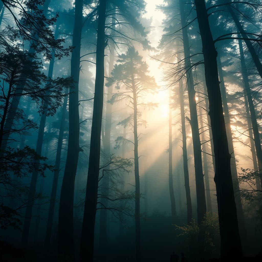 Ethereal Double Exposure Forest in Atmospheric Matte Style