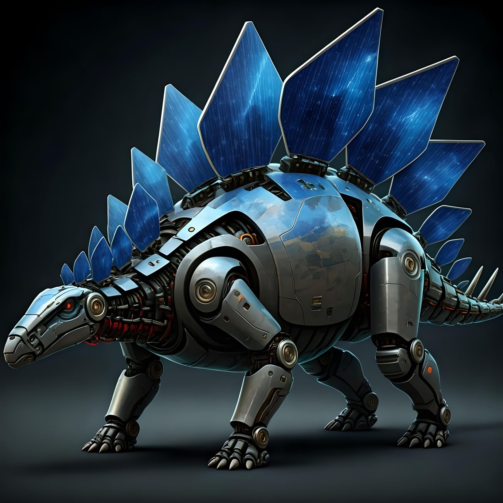 Futuristic Robotic Stegosaurus with Solar Panel Plates