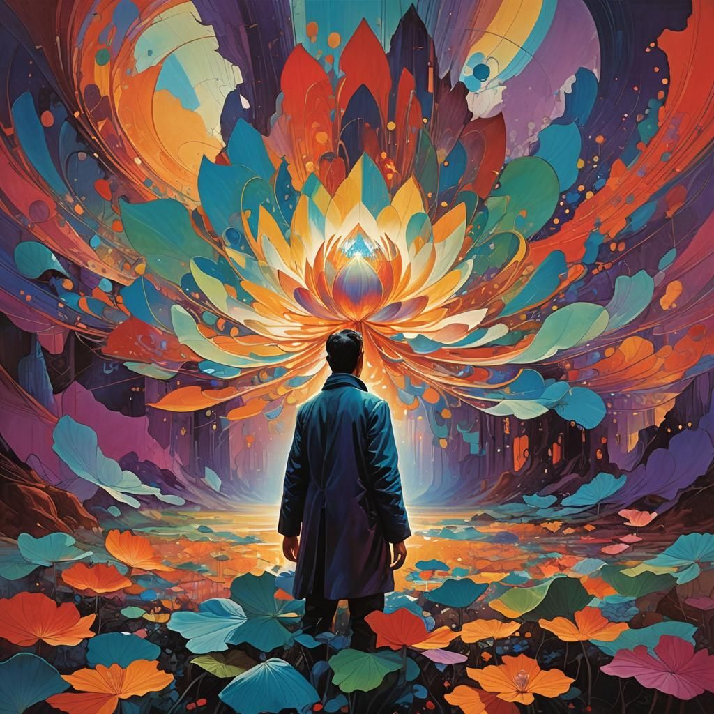 Vibrant Colors Bursting From Serene Figure's Mind