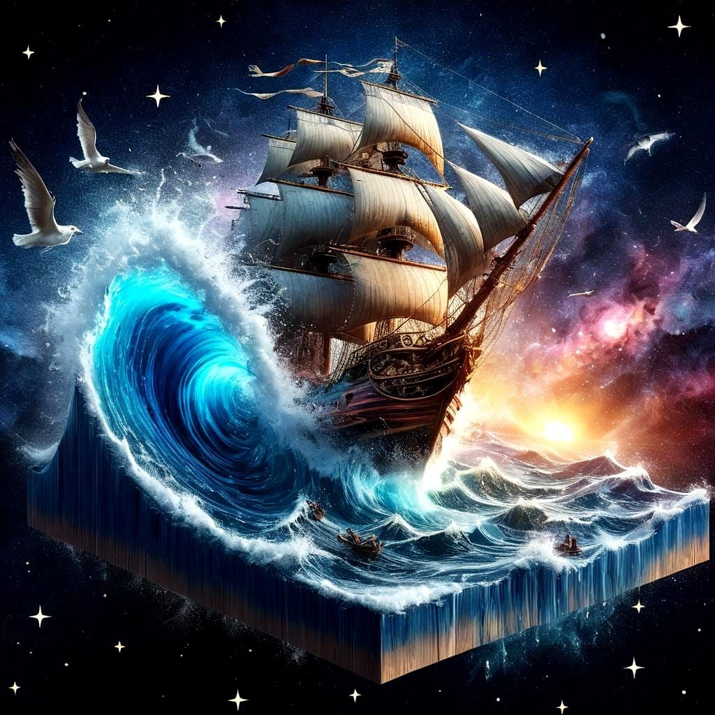 Pirate Ship Sails from Galaxy: 3D Rendered Scene