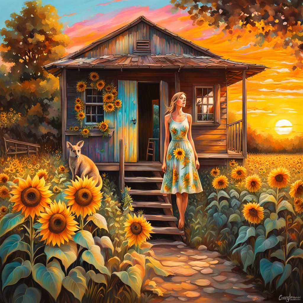 Australian Cottage Garden with Kangaroo, in Graffiti Art