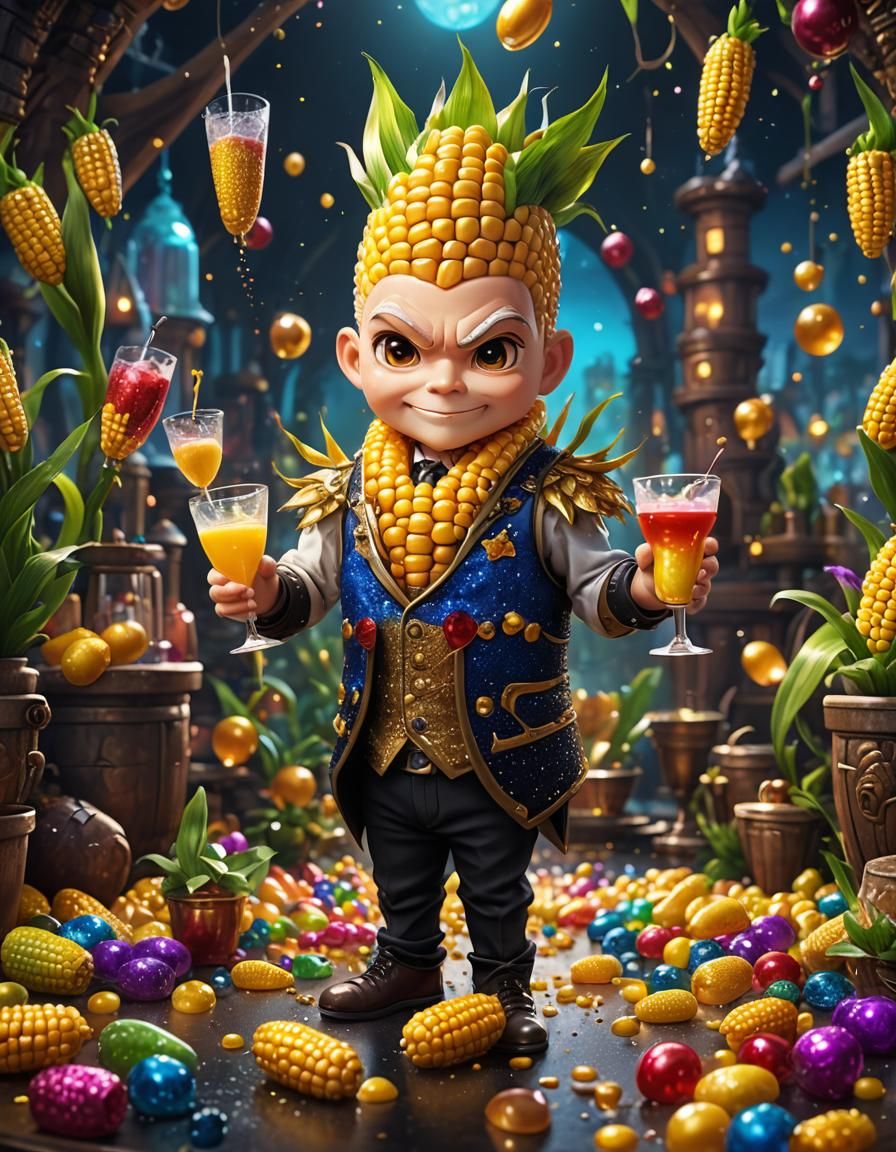 Chibi Corn Bartender Mixing Cocktails
