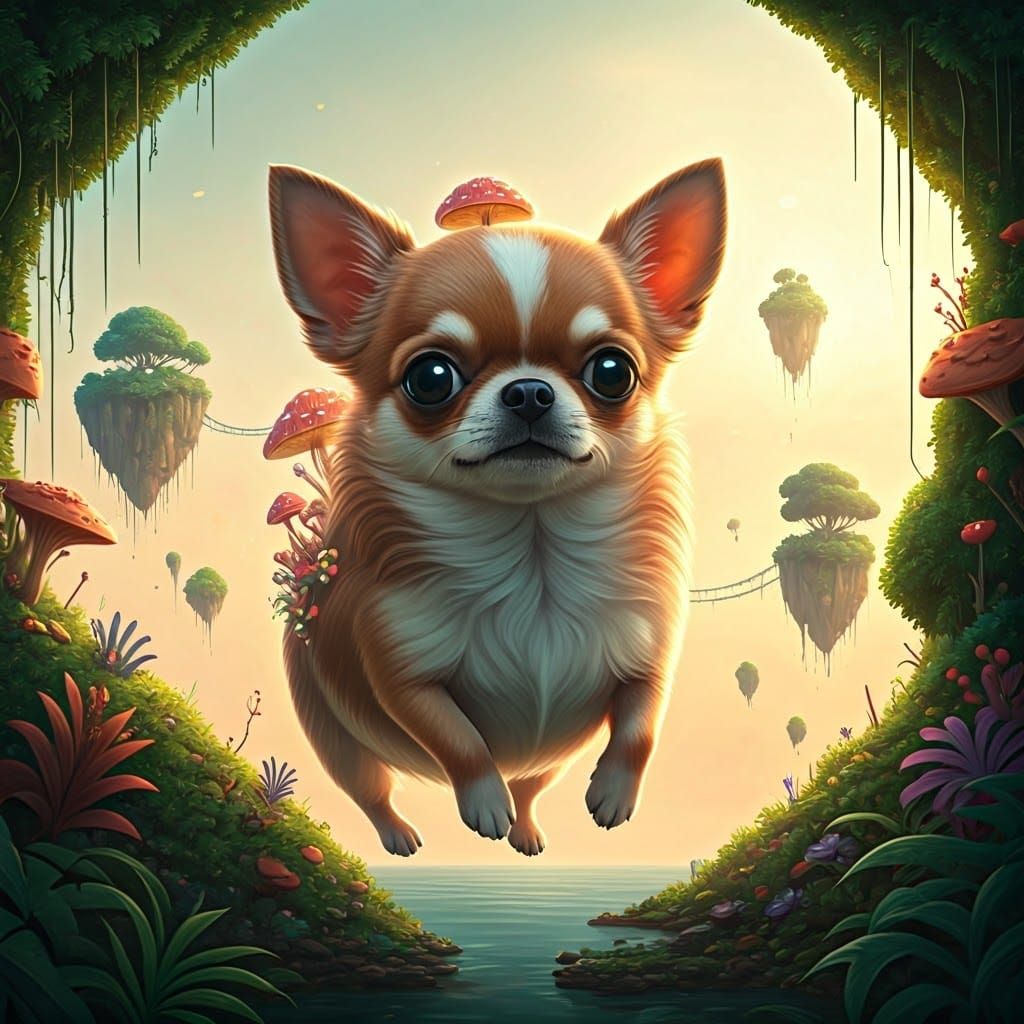 Floating Mushroom Chihuahua Sunset on Alien World