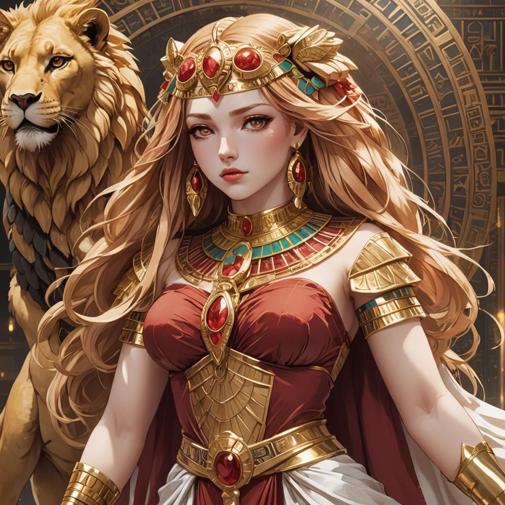 Egyptian Lioness Goddess in Anime Style