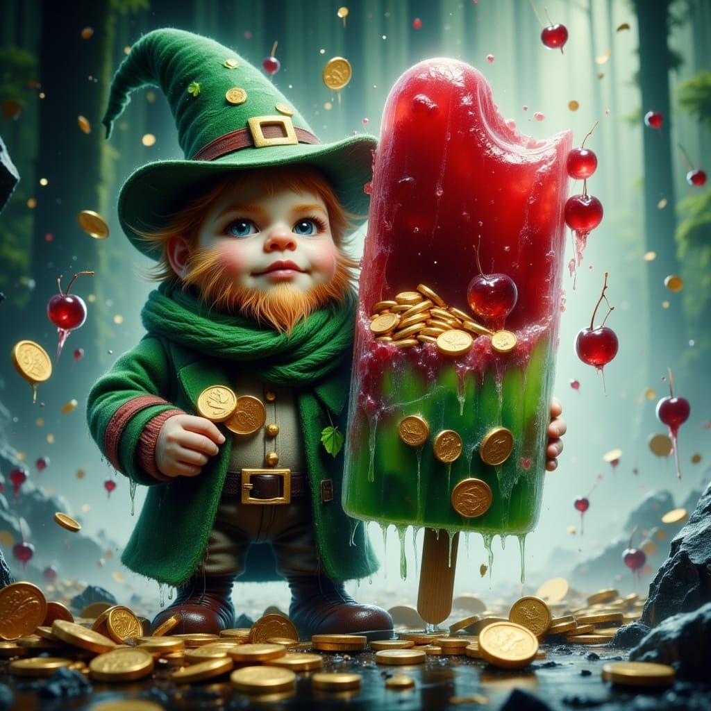 A leprechaun storing his pot of gold in a popsicle.  For som...