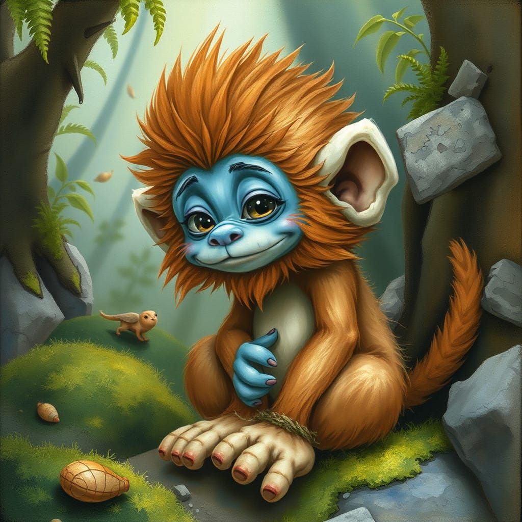 Earth-Toned Faerie Monkey Blends into Ancient Forest