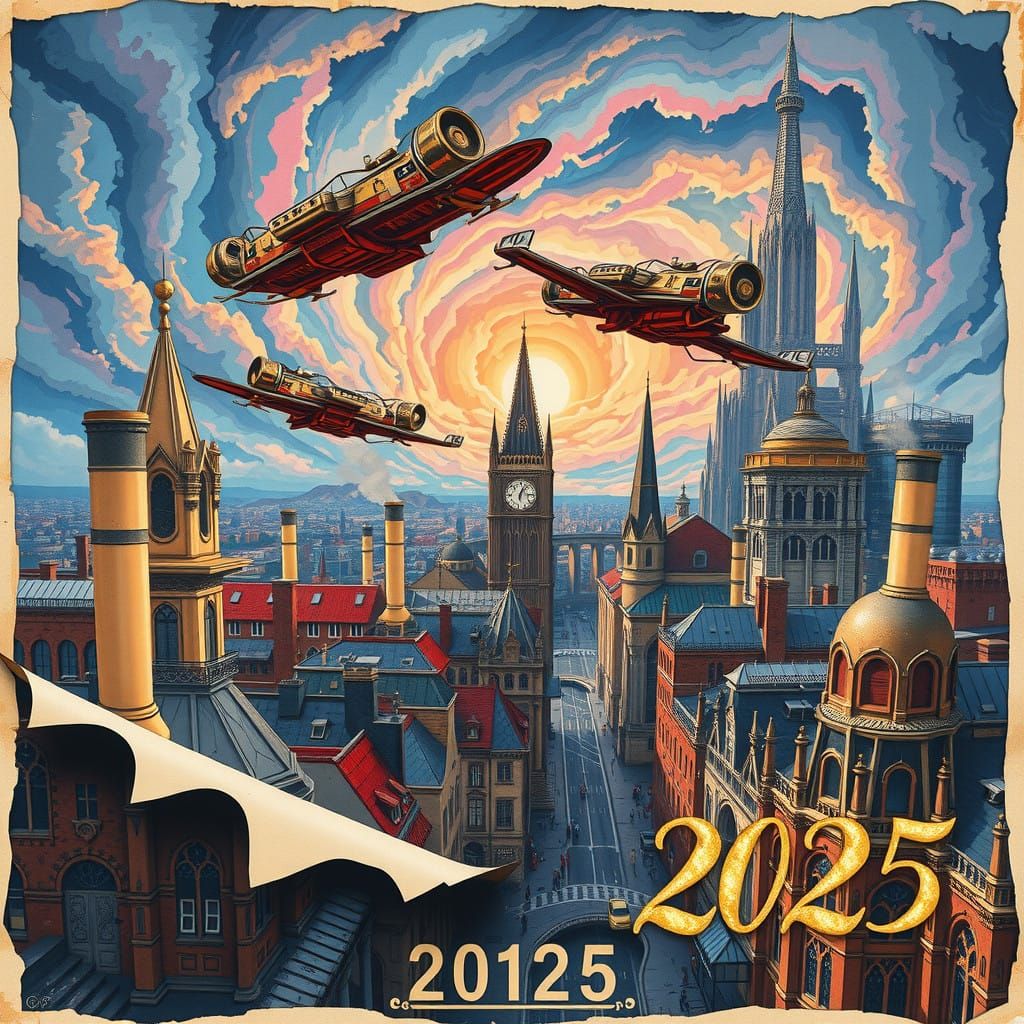 Majestic Victorian Retro-Futuristic Cityscape in Cyberpunk S...