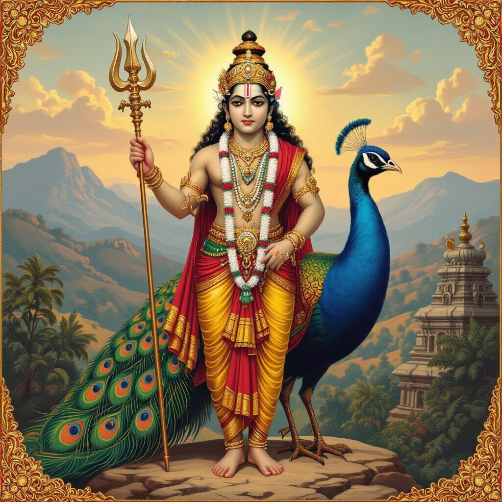 Lord Murugan: Youthful Warrior on Peacock Vahana