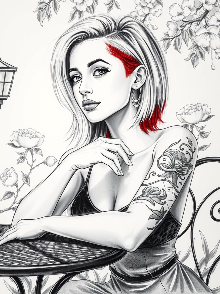 Elegant Black and White Portrait in Charcoal and Pencil