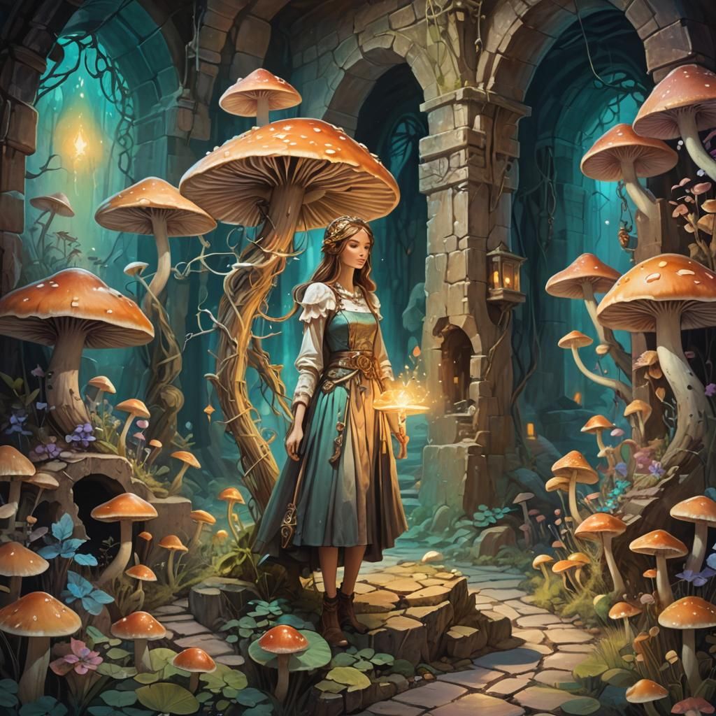 Whimsical Dungeon Scene in a Pastel Fantasy Art