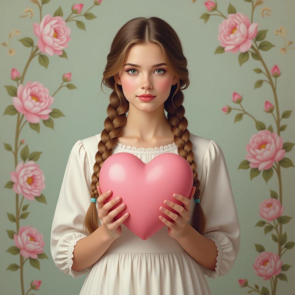 Young Woman with Heart in Digital Matte Painting