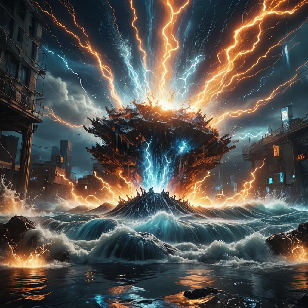Electric Water Collision in Fantasy Style