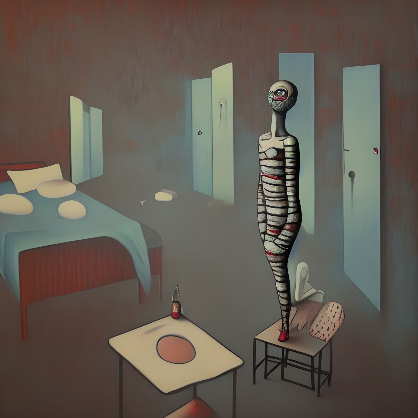 Lonely Room Interior in Naive Art Style