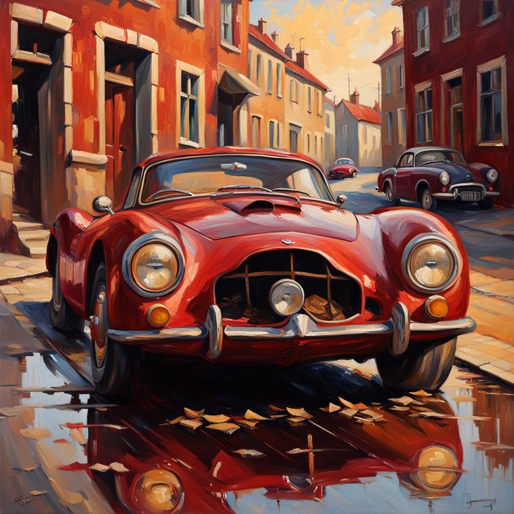 Crashed Sports Car as Impressionist Oil Painting