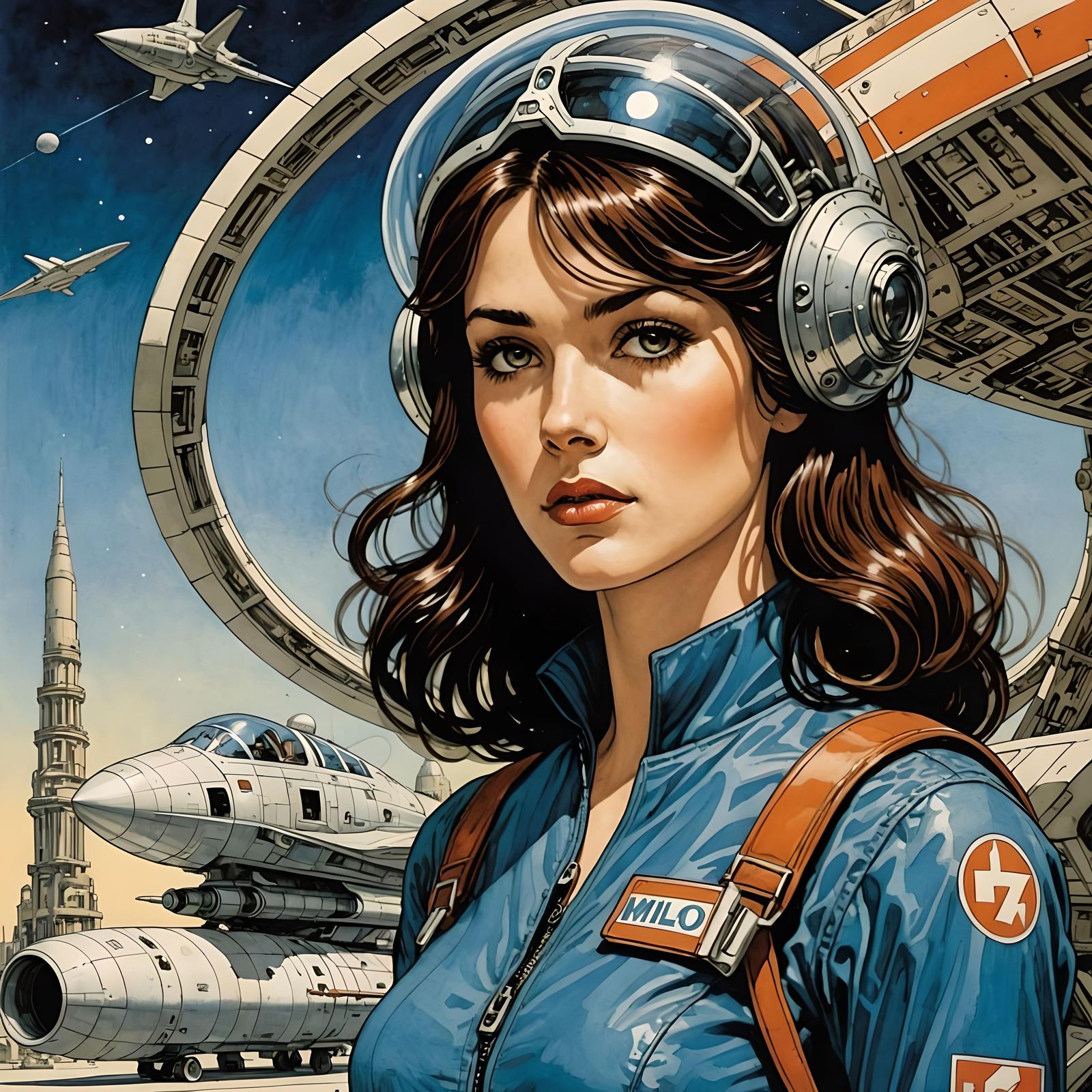 Epic Futurism: Beautiful Technician in Comic Spaceship