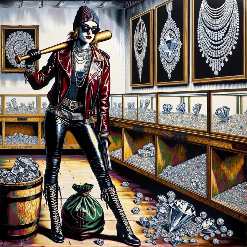 Steampunk-Inspired Female Thief in a Pop Art Jewelry Heist