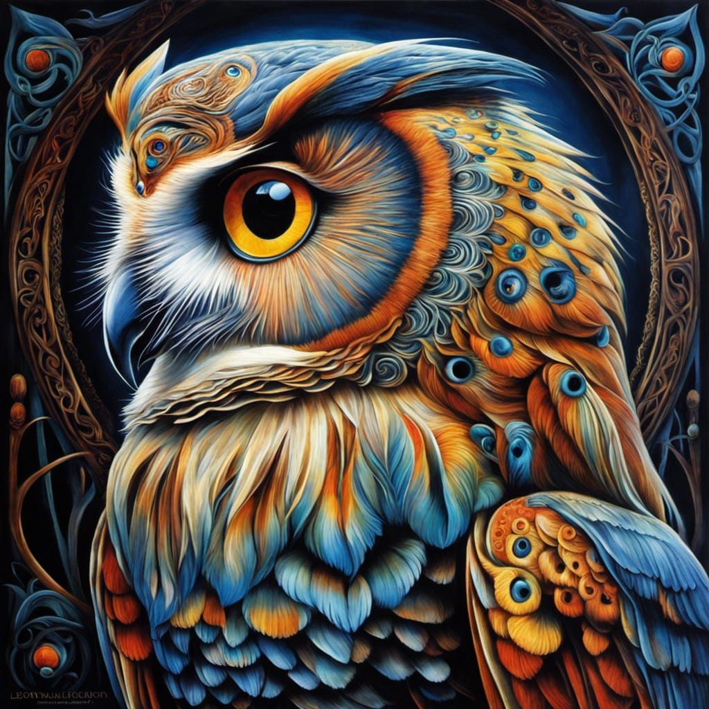 Ornate Celtic Owl in Surrealist Style
