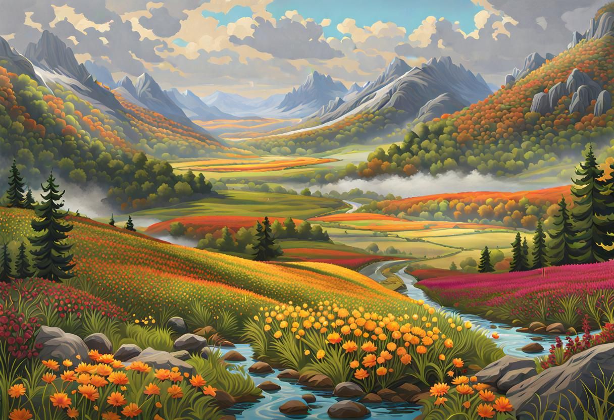 Autumn Landscape in Impressionist Gouache Style