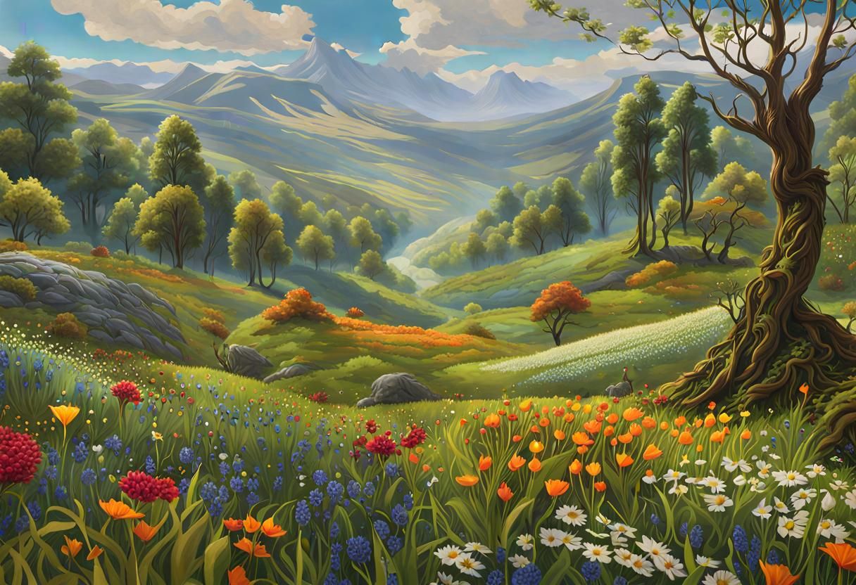 Autumn Landscape in Gouache and Watercolor Style