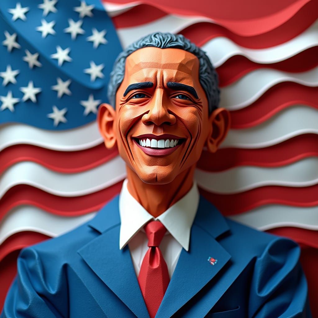 Origami Papercraft Portrait with American Flag