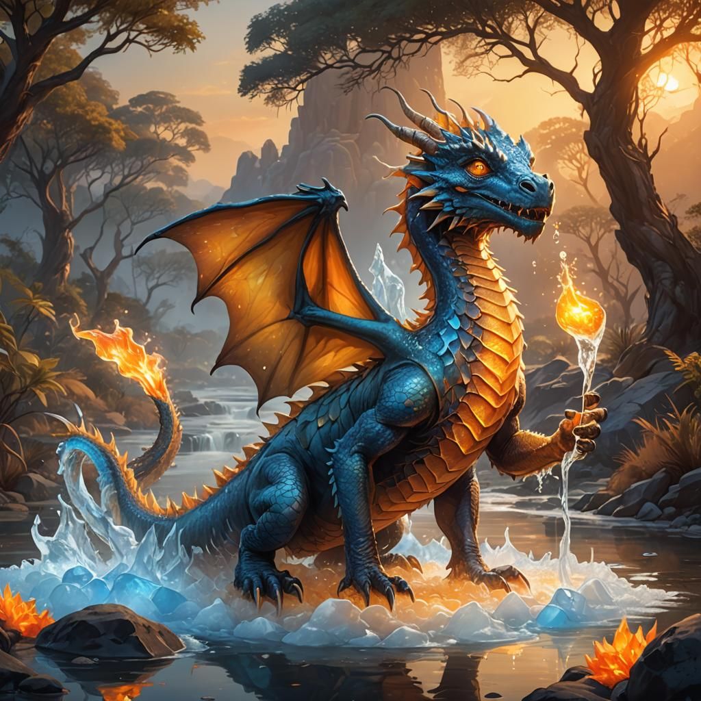Ice and Fire Dragon in African Landscape